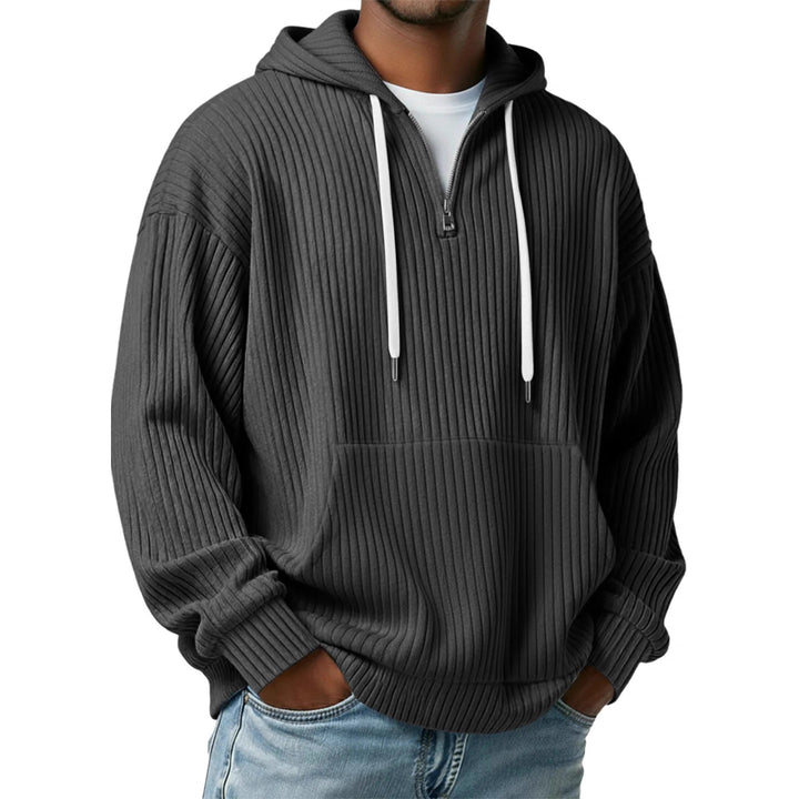 Herren gerippter Halfzip-Hoodie mit Kapuze, Kängurutasche und oversized Casual-Schnitt – Cavarno