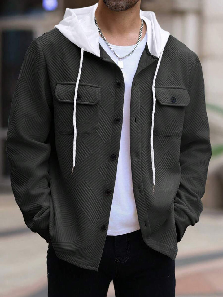 Herren lässige Utility-Jacke mit Kapuze und strukturiertem Muster Echoarchiv