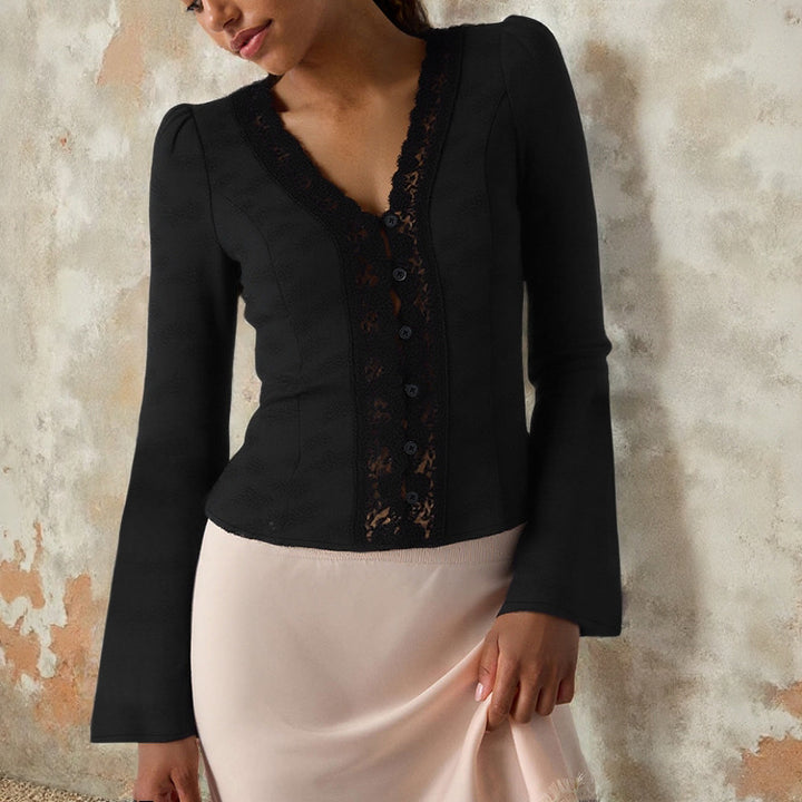 Damen Taillierter Spitzenblazer mit Knopfleiste und Peplum – Avérine