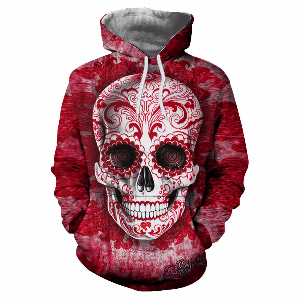 Herren Kapuzenpullover mit allover Totenkopf- und Spielkarten-Grafik Echoarchiv