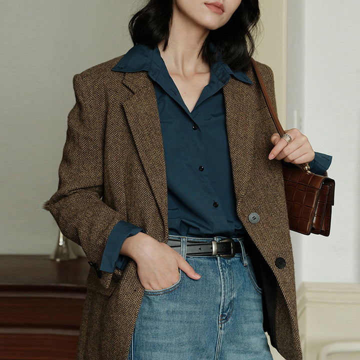 Damen Eleganter Herringbone Blazer Echoarchiv