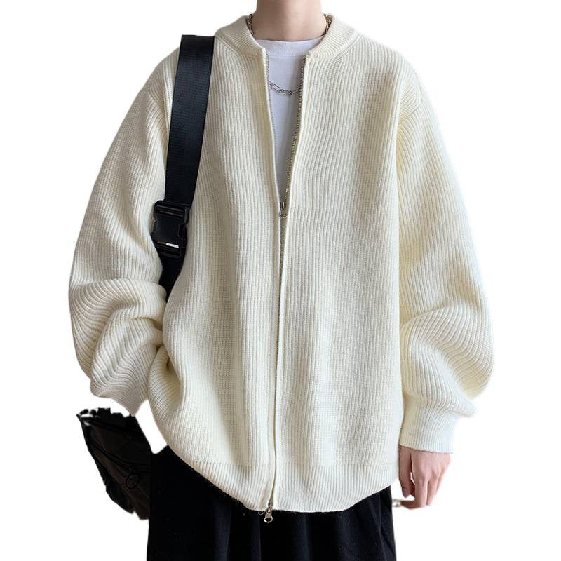 Unisex Oversize-Rippstrick-Cardigan mit Zwei-Wege-Reißverschluss und minimalem Stehkragen Echoarchiv