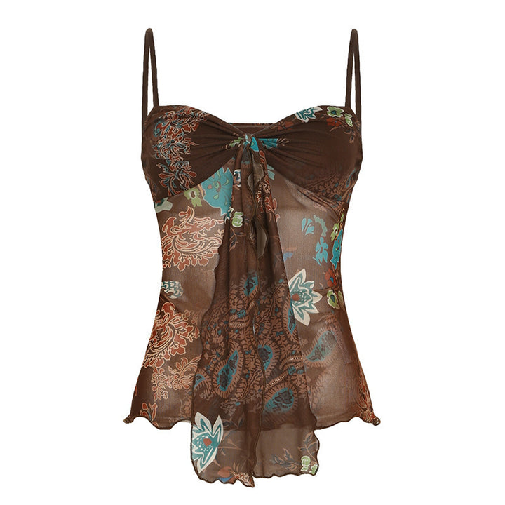 Damen Blumenmuster Spaghetti-Trägertop mit fließendem Design Echo Archiv