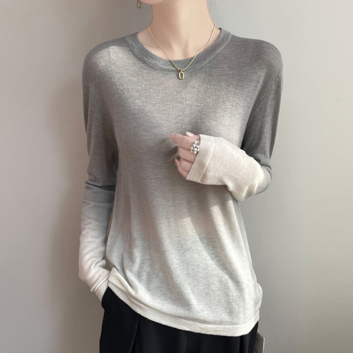 Damen Leichter Verlauf-Feinstrickpullover mit Rundhalsausschnitt und lockerer Passform Echoarchiv
