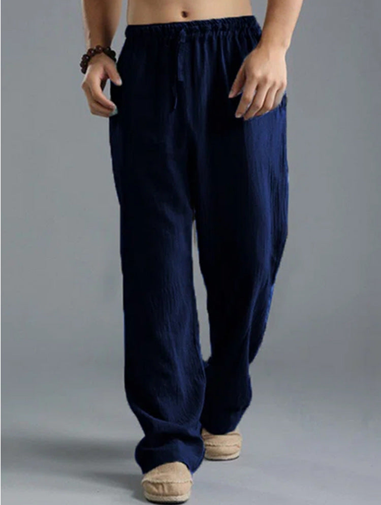 Herren nan lässige Leinenhose mit elastischem Bund, Kordelzug und geradem Bein Echo Archiv