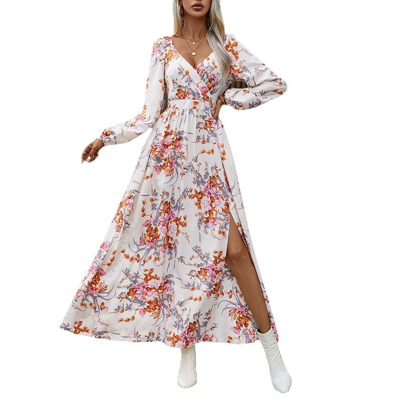 Damen Maxikleid mit Wickeloptik, V-Ausschnitt, Taillenraffung & seitlichem Beinschlitz Echoarchiv