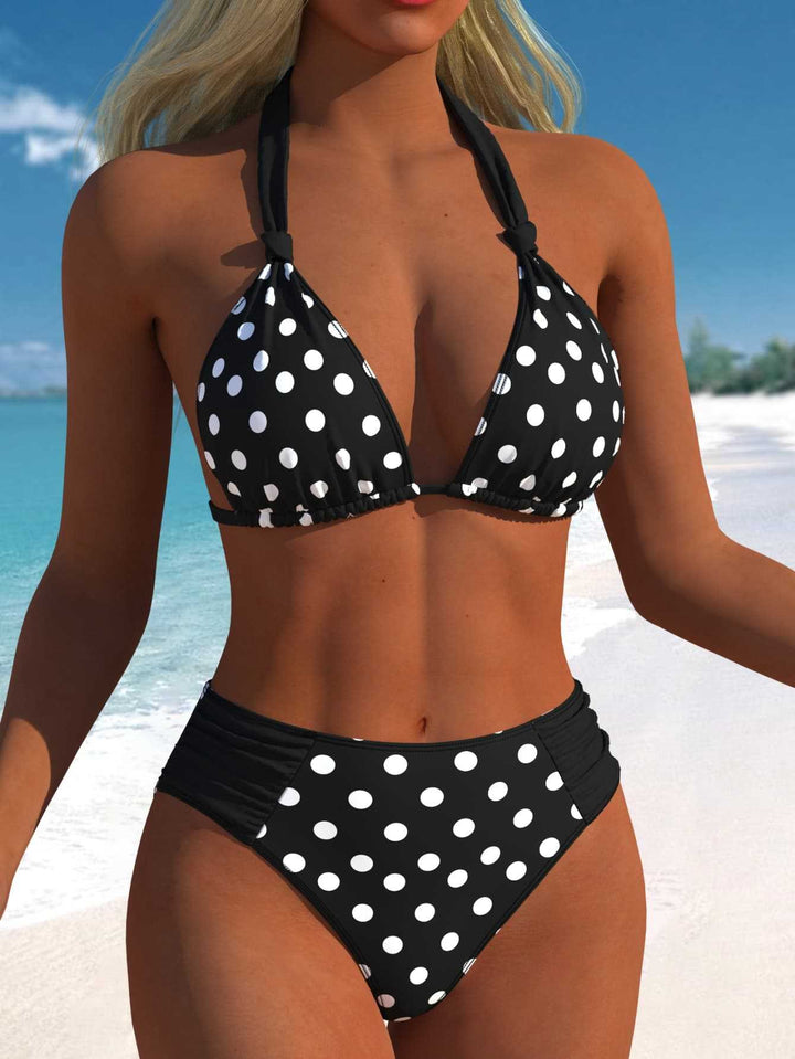 Damen Hochgeschnittener Triangel-Bikini mit punktiertem Design und verstellbaren Trägern Echo Archiv