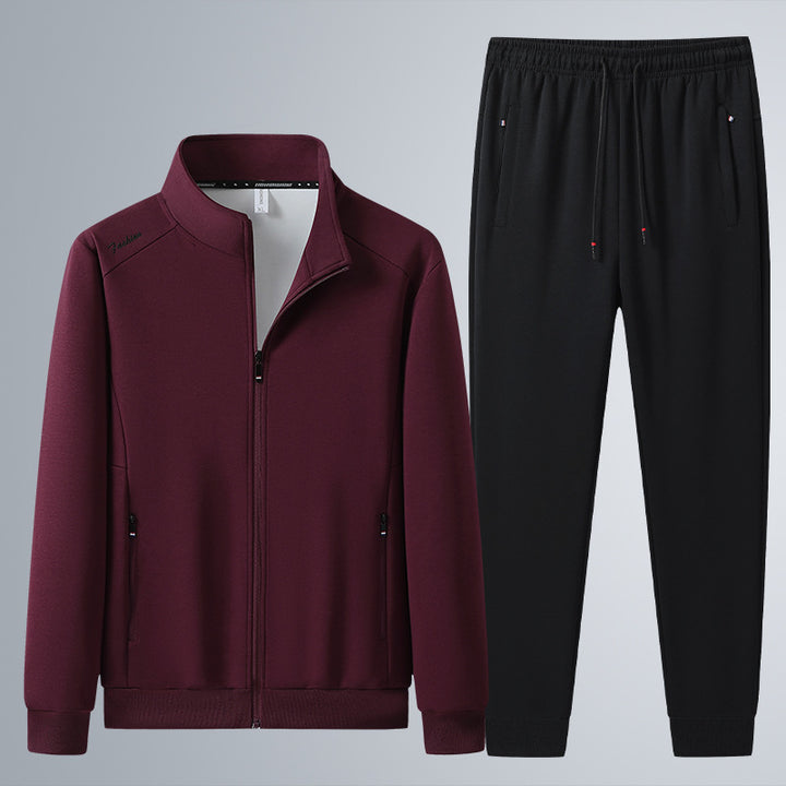 Herren Zweiteiliges Sport-Lounge-Set mit Stehkragen, verdecktem Reißverschluss & Kordelbund Echoarchiv