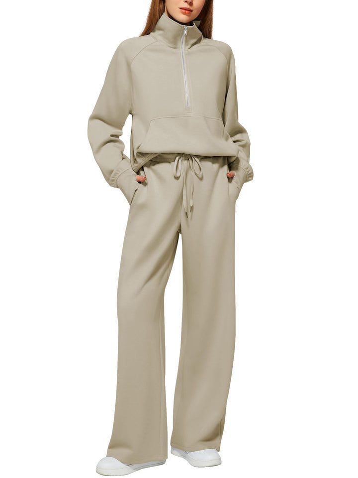 Damen nan halbzip Lounge-Set mit hohem Stehkragen, Kängurutasche und weiten Highwaist-Jogginghose Echo Archiv