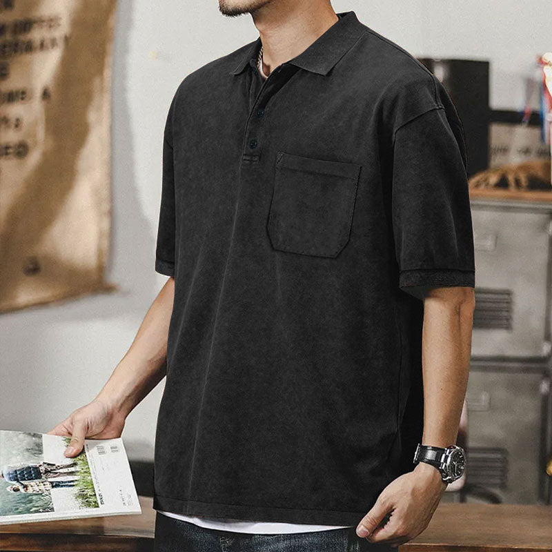 Herren lässiges Kurzarm-Polohemd mit Brusttasche und modernem Waschlook Echoarchiv