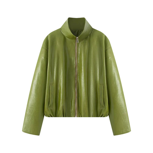 Damen tailliertes Kunstleder-Zweiteiler-Set Jacke mit hohem Stehkragen und Bleistiftrock – Élanora