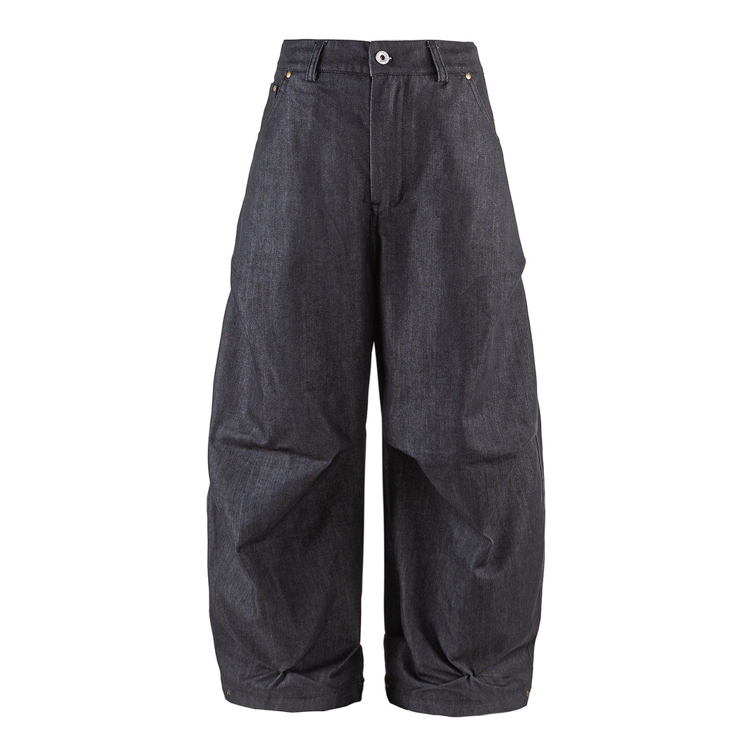 Damen Weite Cropped‑Hose mit hoher Taille, Krempelbund und markanten Kniefalten Echoarchiv