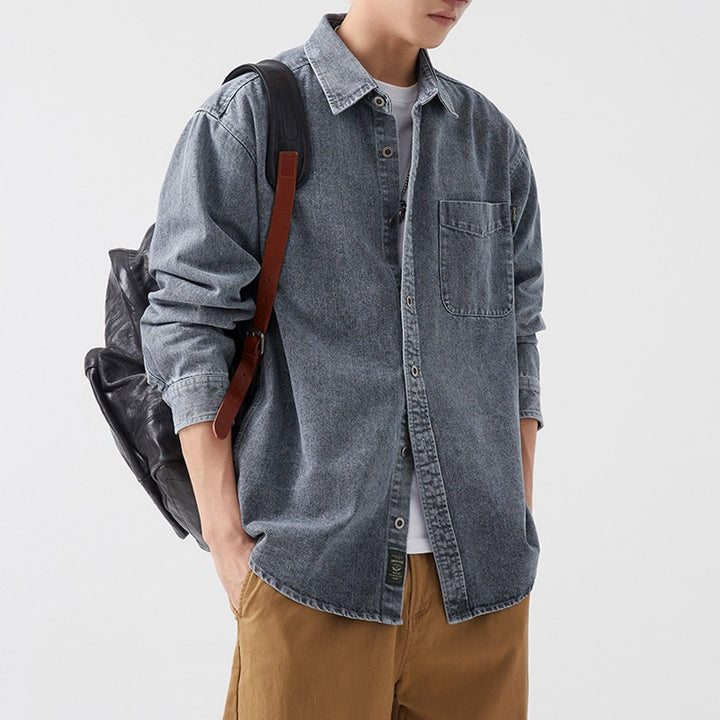 Herren lässige Denim-Hemdjacke mit aufgesetzter Tasche Echoarchiv
