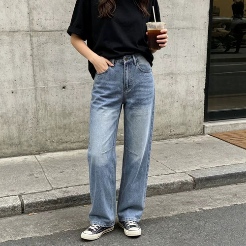 Damen nan hochgeschnittene weite Jeans mit geradem Bein, Knieabnähern und klassischem Five‑Pocket‑Schnitt Echo Archiv