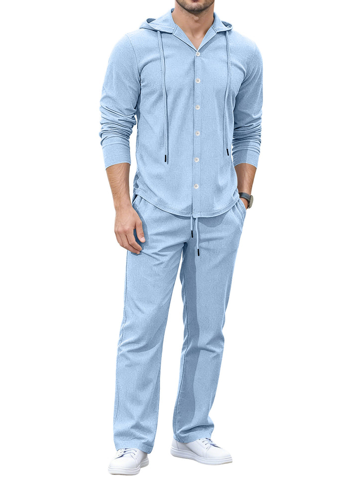 Herren Lässiges Knopf‑Hoodie Lounge‑Set aus Jersey mit Kordelzug und Komfort‑Jogger – Cavarno