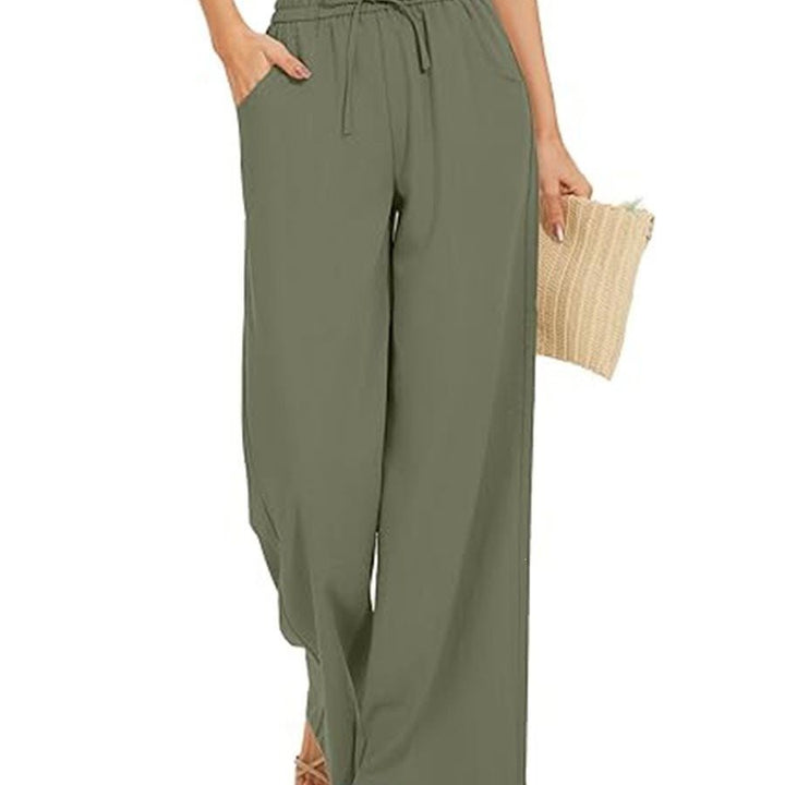 Damen Weite Leinenhose mit hohem elastischem Bund, Kordelzug und Eingrifftaschen Echo Archiv
