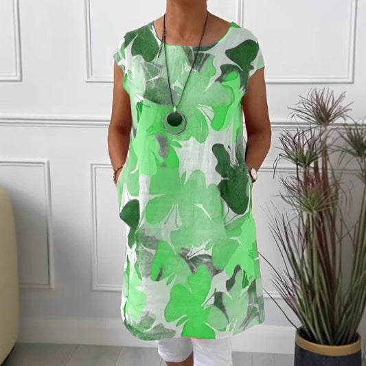 Damen nan luftiges Tunika-Midikleid aus Leinenmix mit Aquarellblütenprint und Seitentaschen Echo Archiv