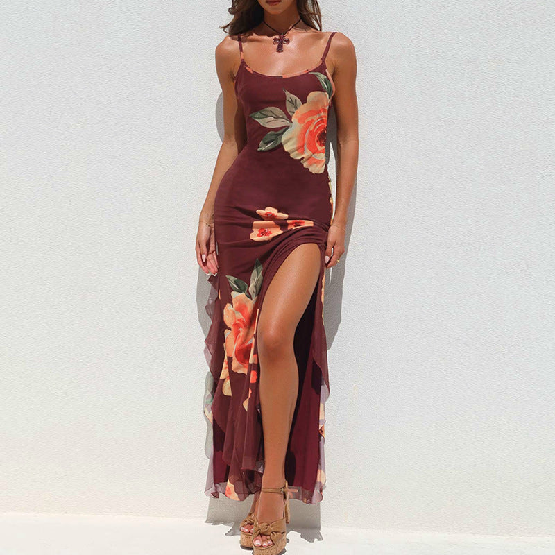 Damen elegantes Maxikleid mit floralem Design und seitlichem Schlitz Echo Archiv