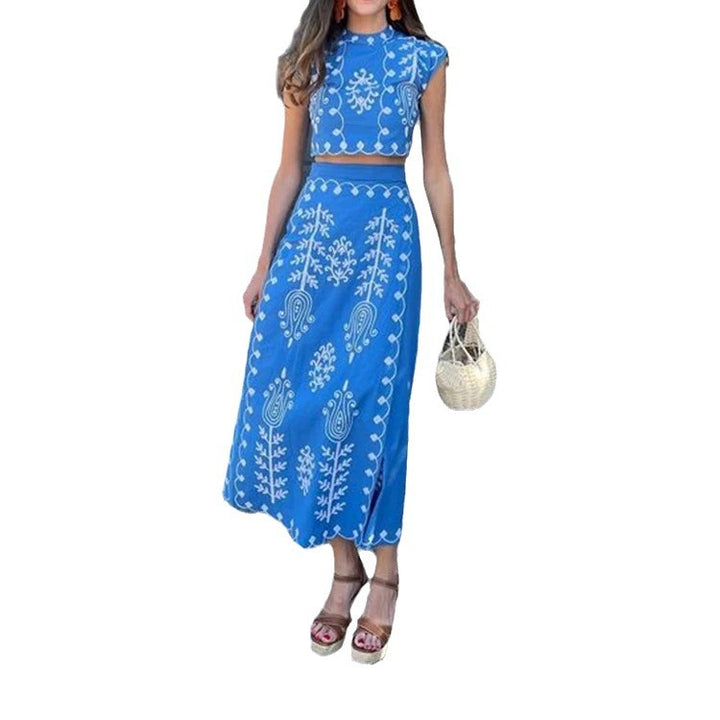 Damen Zweiteiliges Set mit floraler Stickerei und bequemer Bundlösung Echo Archiv