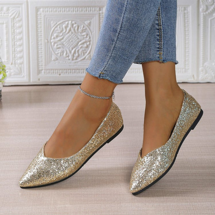 Damen Glitzer-Ballerinas mit spitzer Zehenpartie und flacher Laufsohle – Lioré
