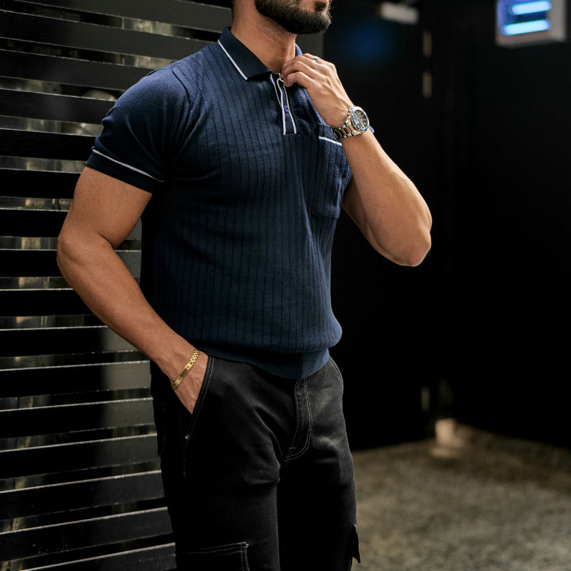 Herren Poloshirt aus strukturiertem Material mit Brusttasche Echoarchiv
