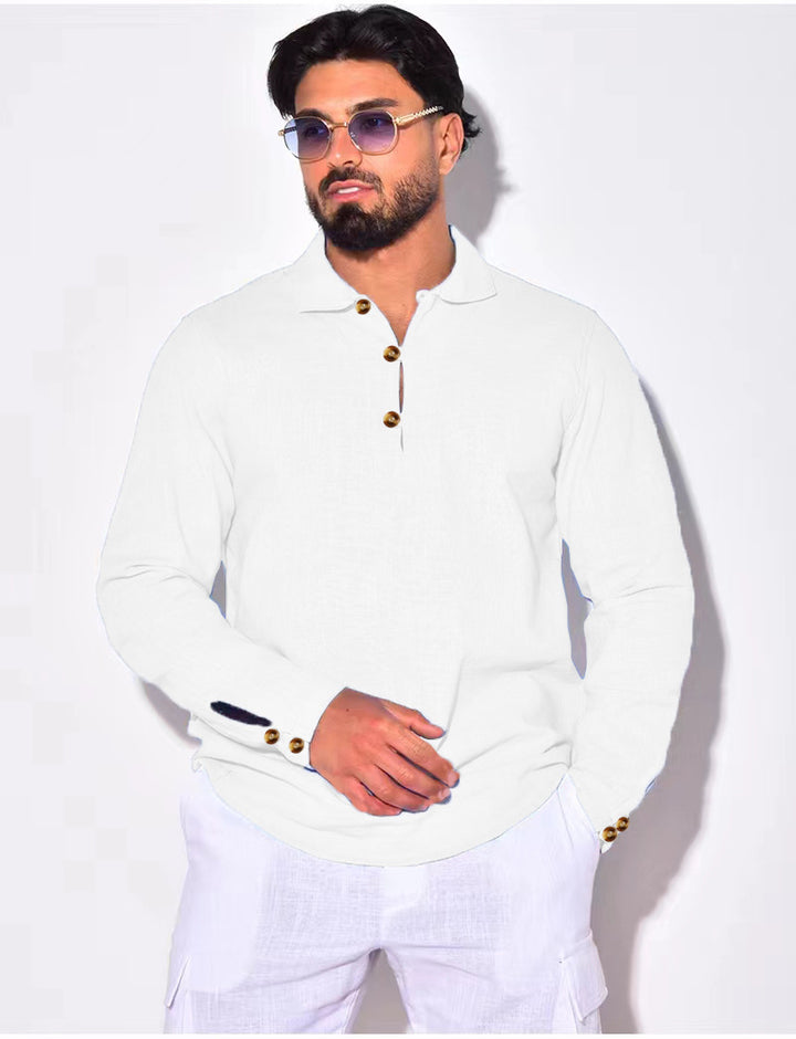 Herren Langarm-Polohemd mit Knopfdesign Echoarchiv