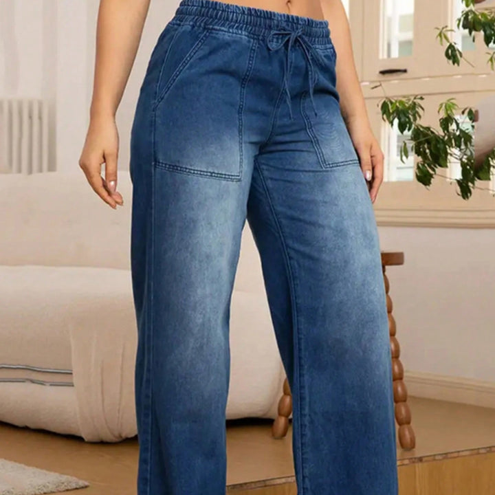 Damen Weite High-Waist-Jeans mit elastischem Bund und Kordelzug Echo Archiv