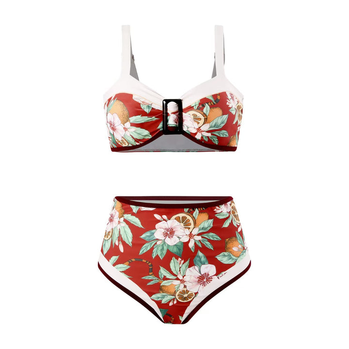 Damen Hochtailliertes Bikini-Set mit floralem Muster und verstellbaren Trägern Echo Archiv