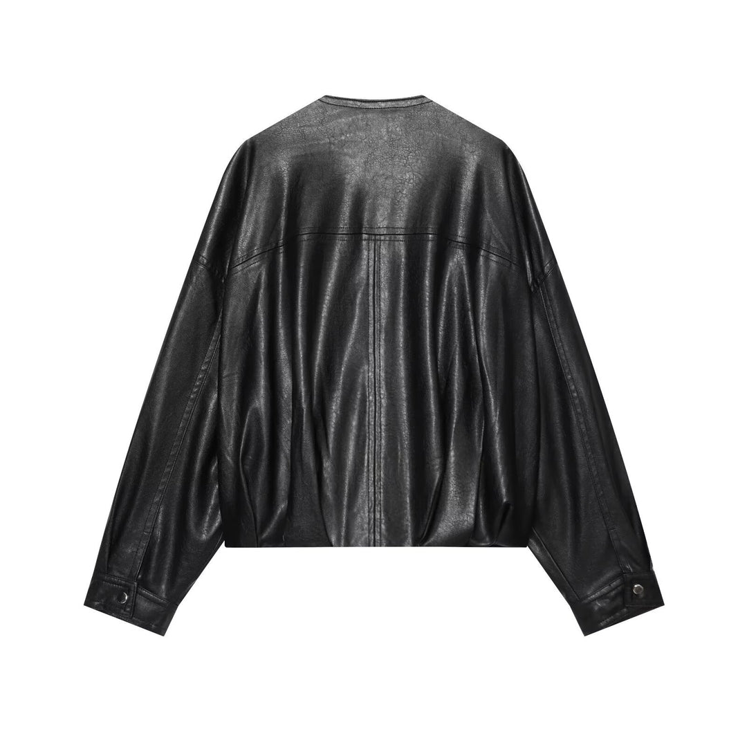 Damen Oversize Kunstleder-Blouson mit Rundhalsausschnitt, Reißverschluss und Eingrifftaschen Echo Archiv