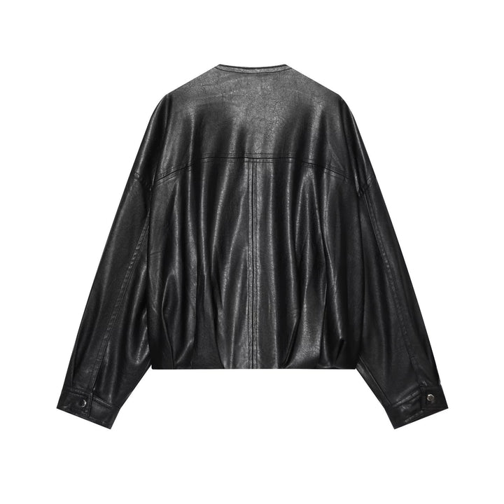Damen Oversize Kunstleder-Blouson mit Rundhalsausschnitt, Reißverschluss und Eingrifftaschen Echo Archiv
