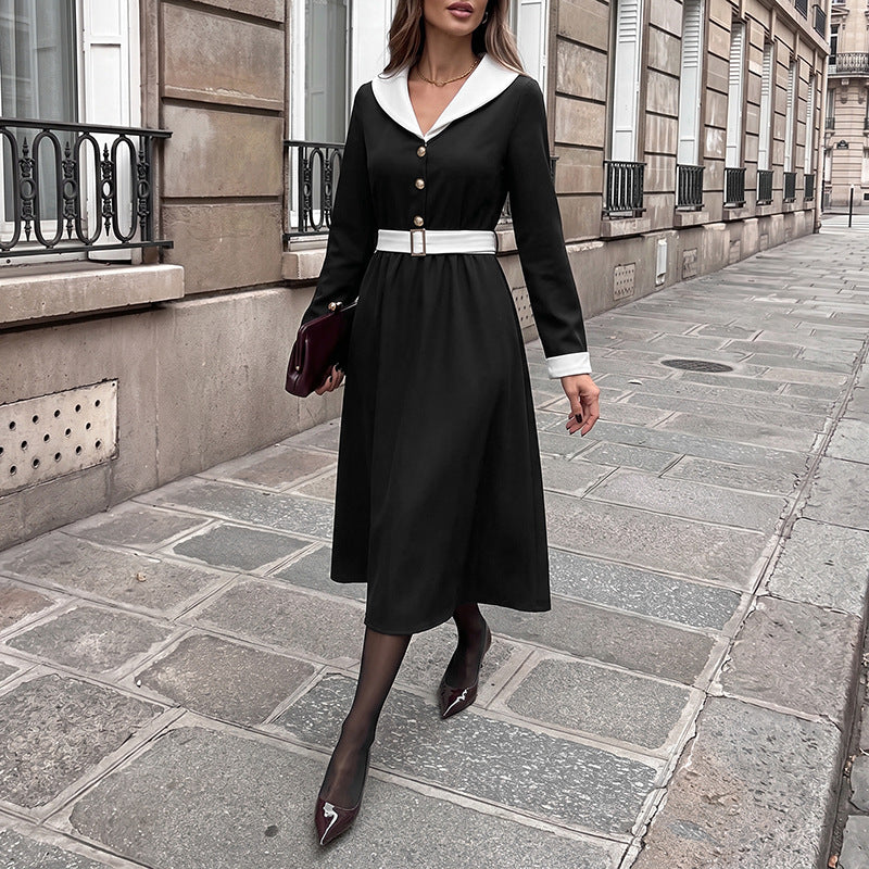 Damen Elegantes Midikleid mit Kragen und Gürtel Echo Archiv