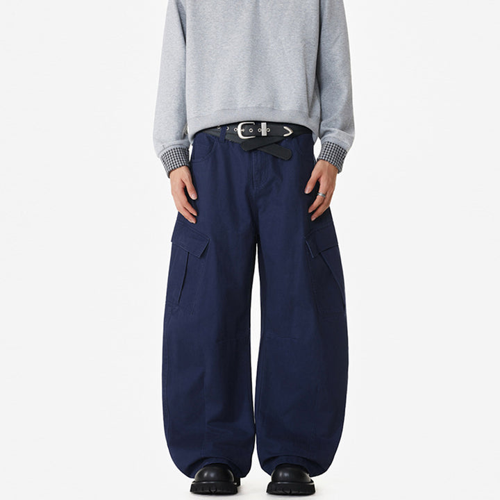 Herren Weite Workwear-Cargo-Palazzohose aus Baumwoll-Canvas mit verstärkten Kniepartien und geräumigen Klappentaschen Echo Archiv
