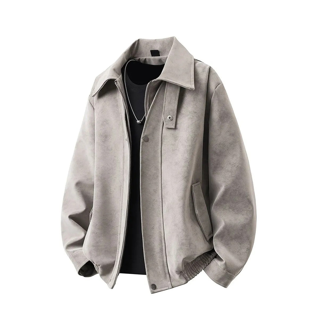 Herren Boxy-Übergangsjacke mit Velours‑Optik, verdecktem Reißverschluss & variablem Kragen Echoarchiv