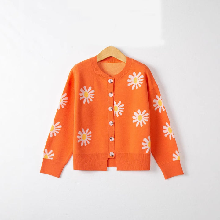 Damen Oversize-Strickcardigan mit Blumenapplikation, Perlmuttknöpfen und Wellensaum Echo Archiv
