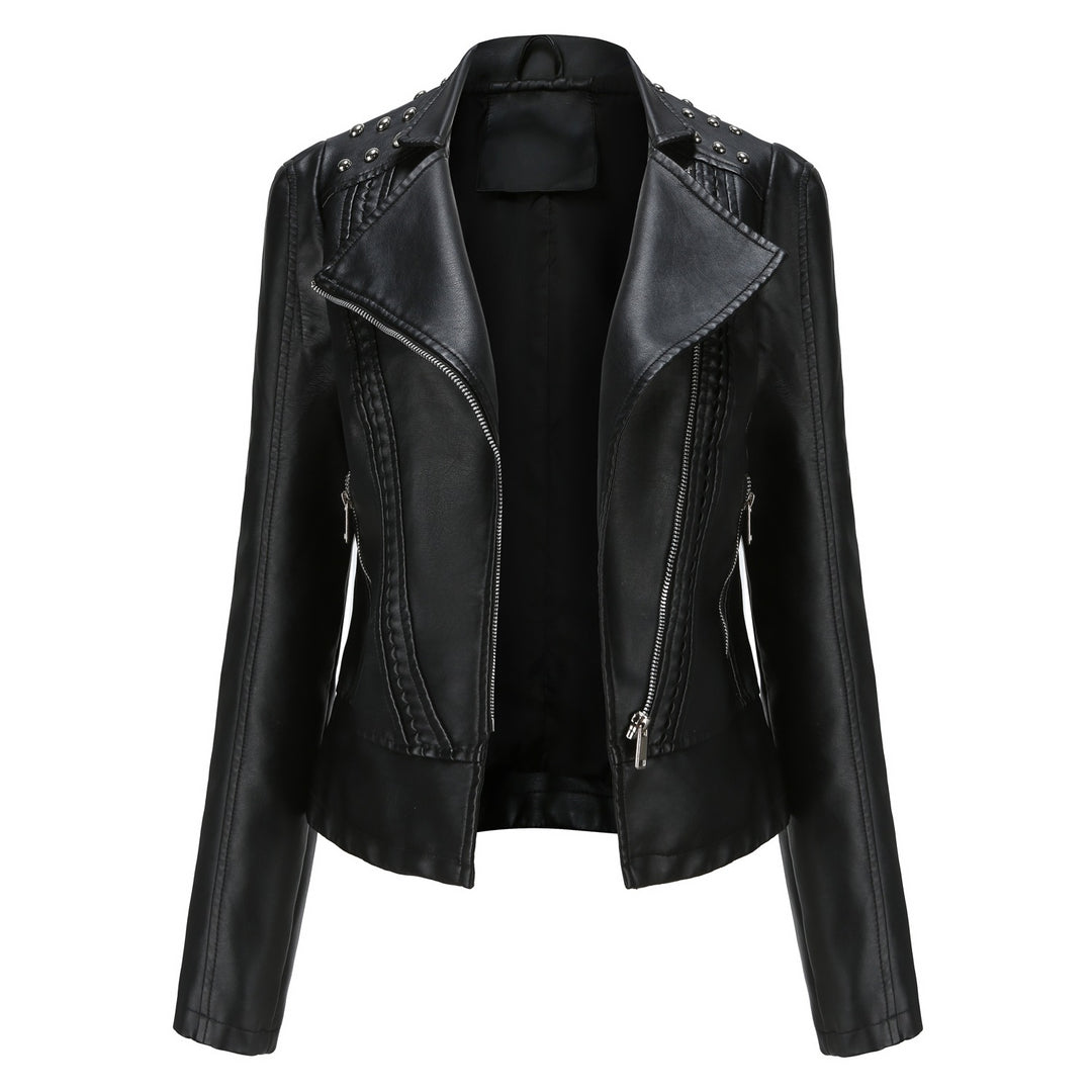 Damen nan Bikerjacke aus Kunstleder mit Nietenbesatz und asymmetrischem Reißverschluss Echo Archiv