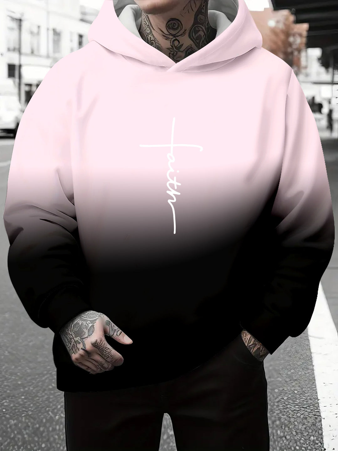 Herren Kapuzenpullover mit subtiler Farbverlauf-Optik und inspirierendem Schriftzug Echoarchiv