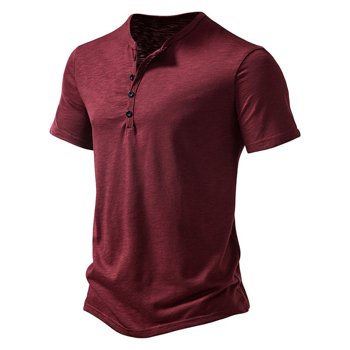 Herren Kurzarm Henley-T-Shirt mit Knopfleiste und atmungsaktivem Material Echoarchiv