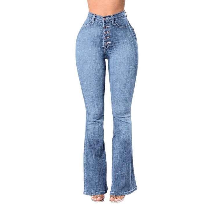 Damen nan hochgeschnittene Bootcut-Jeans mit sichtbarer Knopfleiste, figurformendem Stretch und schlankem Oberschenkel Echo Archiv