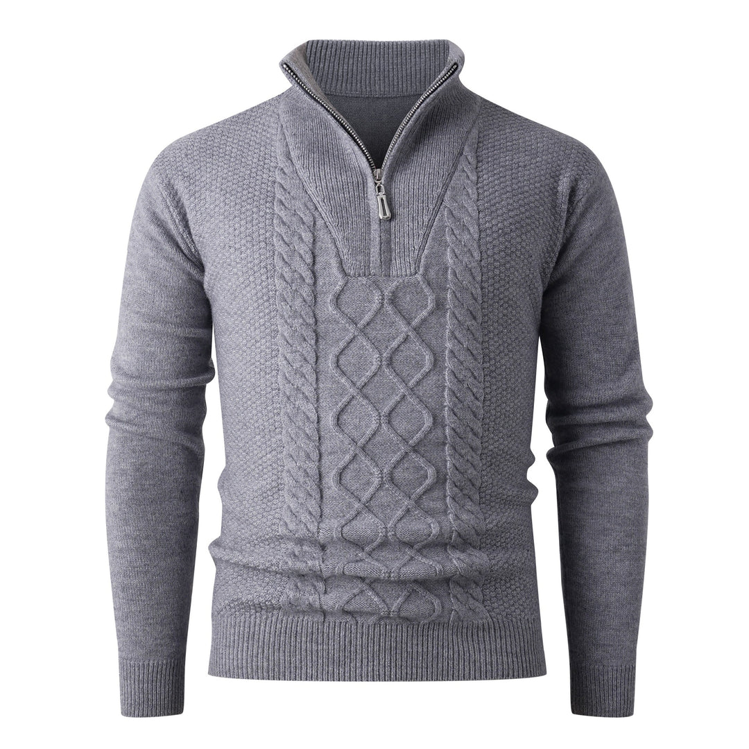 Herren Eleganter Strickpullover mit hohem Kragen und Reißverschluss Echoarchiv