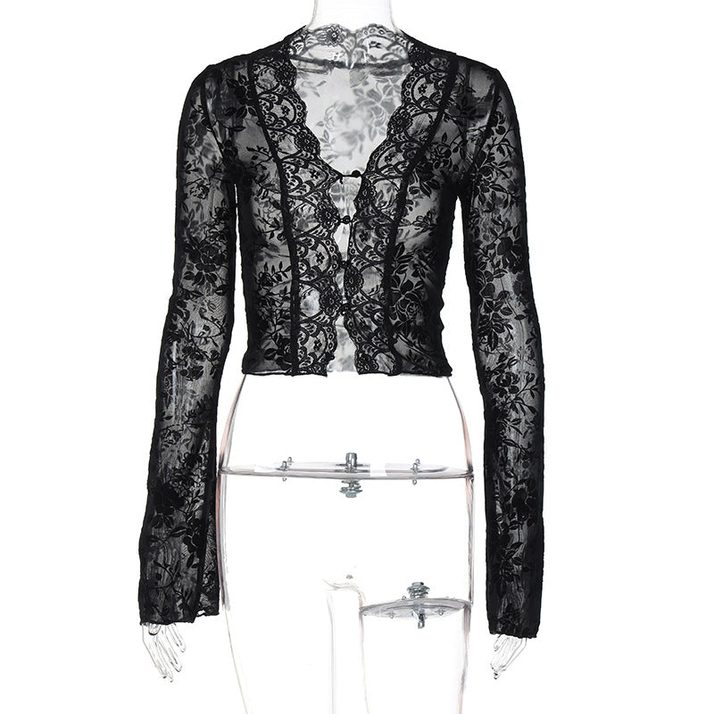 Damen Transparente Spitzenbluse mit Leopardenmuster Echo Archiv