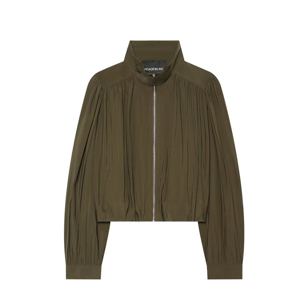 Damen Zweiteiliges Ensemble aus plissiertem Cropped-Blouson mit Stehkragen und weiter Cargo-Hose Echo Archiv