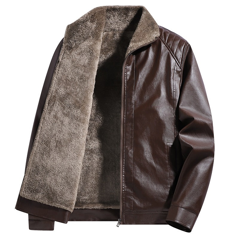 Herren Gefütterte Kunstleder-Blousonjacke mit Teddyfutter & Stehkragen Echoarchiv