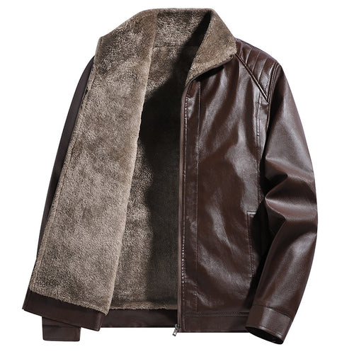 Herren Gefütterte Kunstleder-Blousonjacke mit Teddyfutter & Stehkragen Echoarchiv
