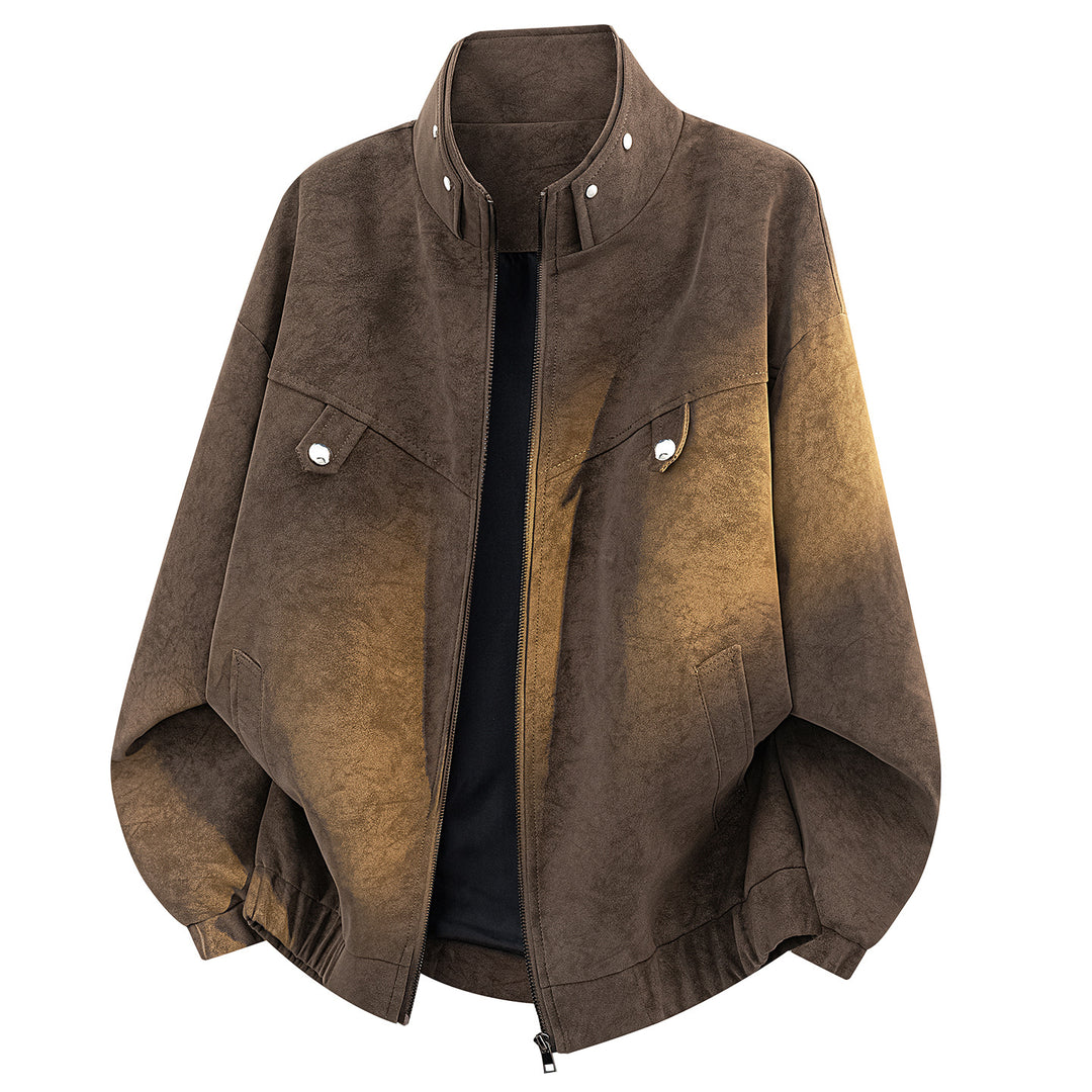 Herren Oversize Velours-Optik Bomberjacke mit hohem Stehkragen, asymmetrischer Brustpasse & elastischem Saum Echoarchiv