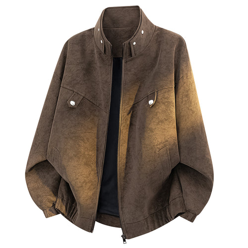 Herren Oversize Velours-Optik Bomberjacke mit hohem Stehkragen, asymmetrischer Brustpasse & elastischem Saum Echoarchiv