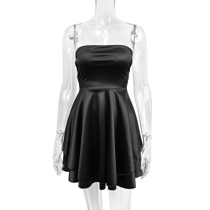 Damen Trägerloses Satin Minikleid mit fließendem Rock Echo Archiv