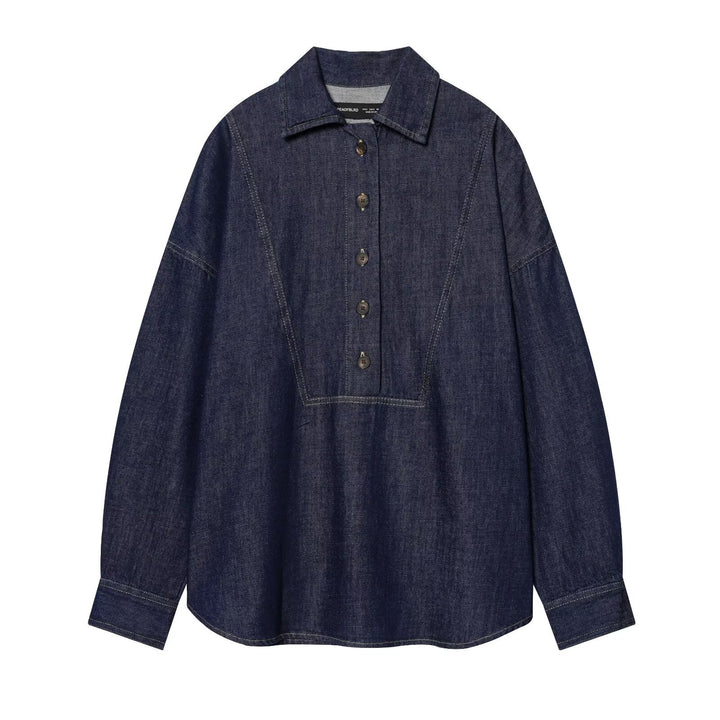 Damen Oversize-Denim-Tunika mit halber Knopfleiste und markanten Nahtdetails Echo Archiv