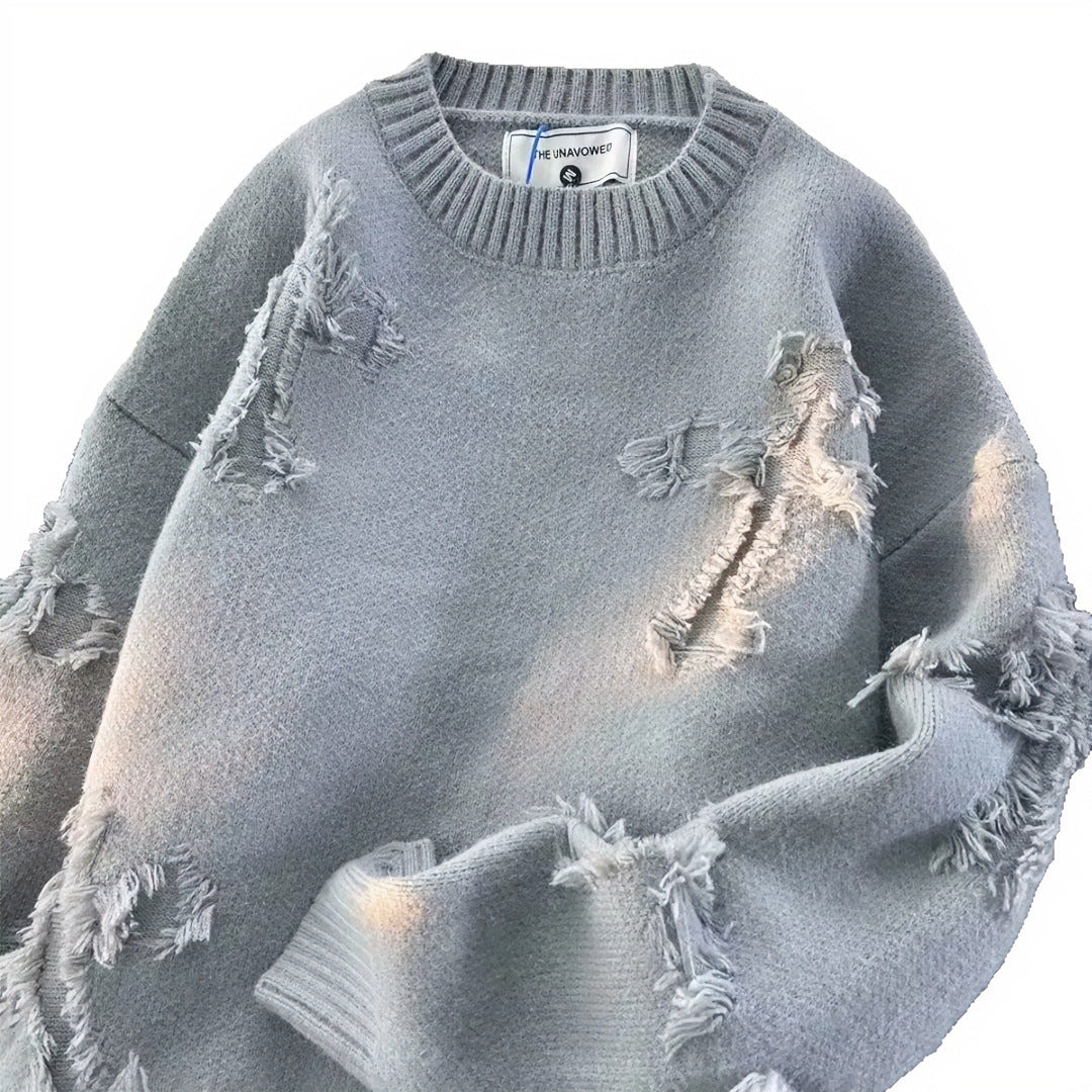 Unisex Oversized Strickpullover mit Destroy-Details und Rundhalsausschnitt Echoarchiv