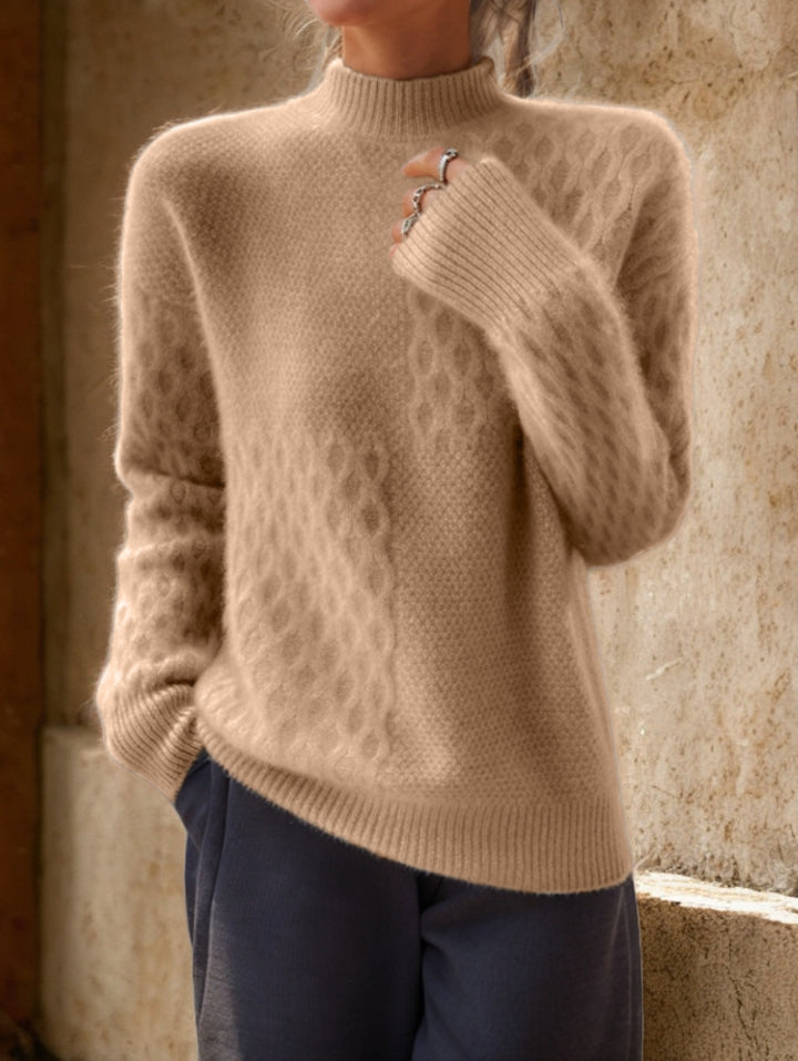 Damen nan lässiger Mohair-Mix Feinstrickpullover mit Strukturmix, Stehkragen und überschnittenen Schultern Echo Archiv