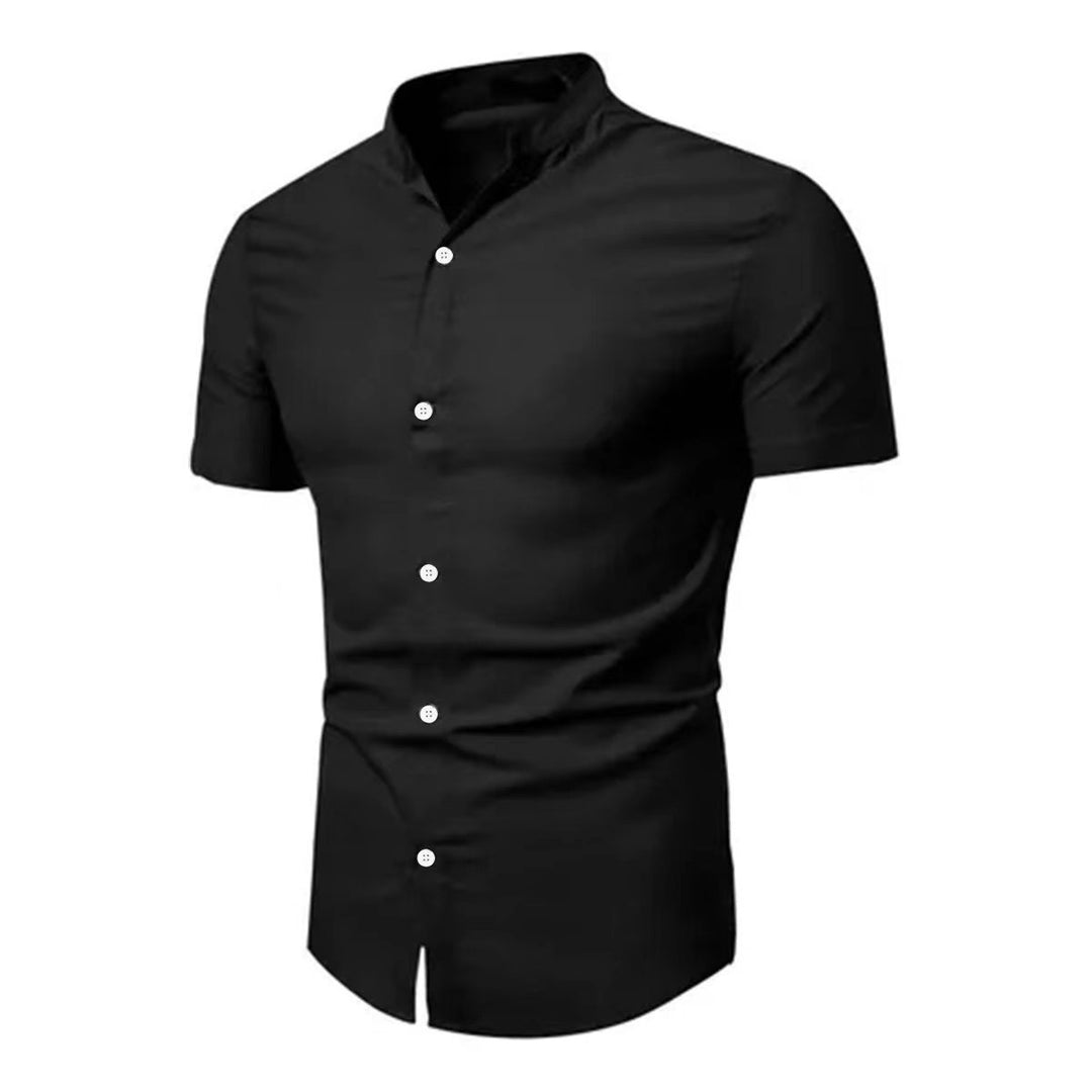 Herren Kurzarmhemd mit modernem Stehkragen und eleganten Knopfdetails Echoarchiv